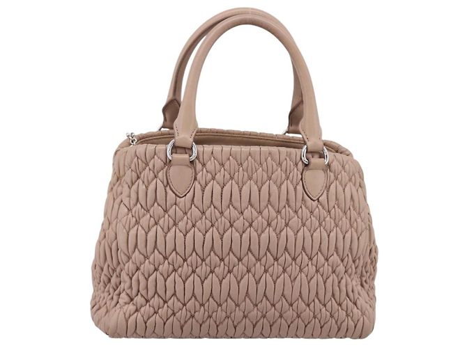 Bolsa de mão Miu Miu em couro 2way Beige Silver Auth 206656 Prata Bege - vista 2
