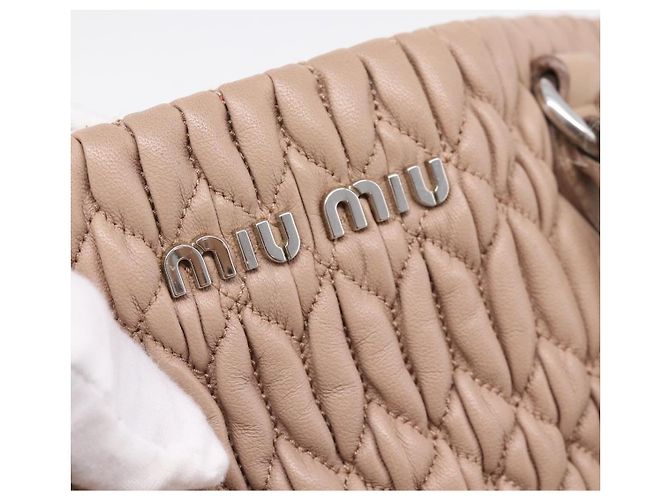 Bolsa de mão Miu Miu em couro 2way Beige Silver Auth 206656 Prata Bege - vista 20