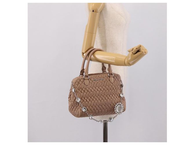 Bolsa de mão Miu Miu em couro 2way Beige Silver Auth 206656 Prata Bege - vista 27
