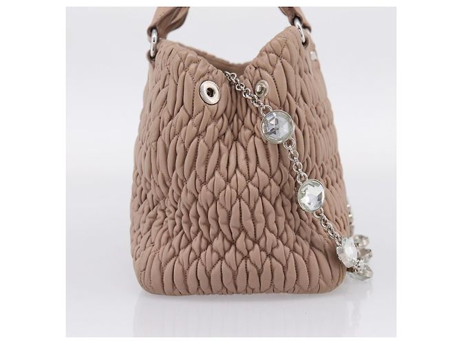 Bolsa de mão Miu Miu em couro 2way Beige Silver Auth 206656 Prata Bege - vista 3