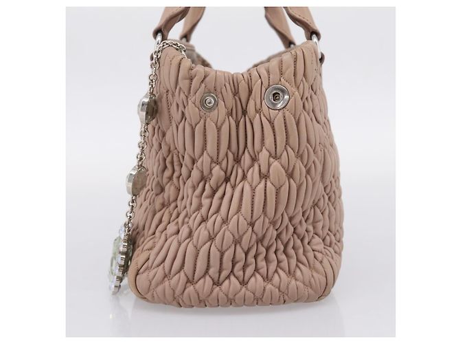 Bolsa de mão Miu Miu em couro 2way Beige Silver Auth 206656 Prata Bege - vista 4