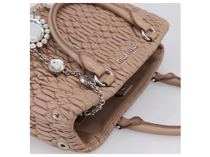 Bolsa de mão Miu Miu em couro 2way Beige Silver Auth 206656 Prata Bege - vista 6