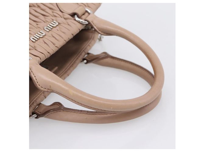 Bolsa de mão Miu Miu em couro 2way Beige Silver Auth 206656 Prata Bege - vista 7