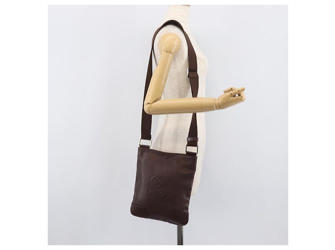 LOEWE Shoulder Bag Leather Brown Silver Auth 206761A Silvery - view 22