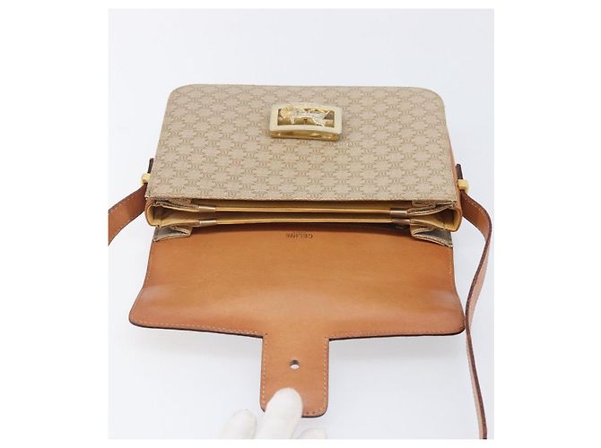16 Céline Borsa a tracolla CELINE Macadam Canvas Horse Carriage PVC Beige Gold Auth 206923 D'oro - vista 11