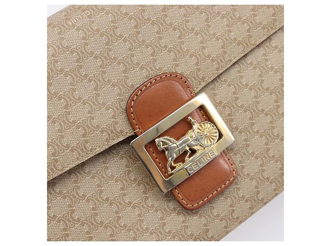 16 Céline Borsa a tracolla CELINE Macadam Canvas Horse Carriage PVC Beige Gold Auth 206923 D'oro - vista 18