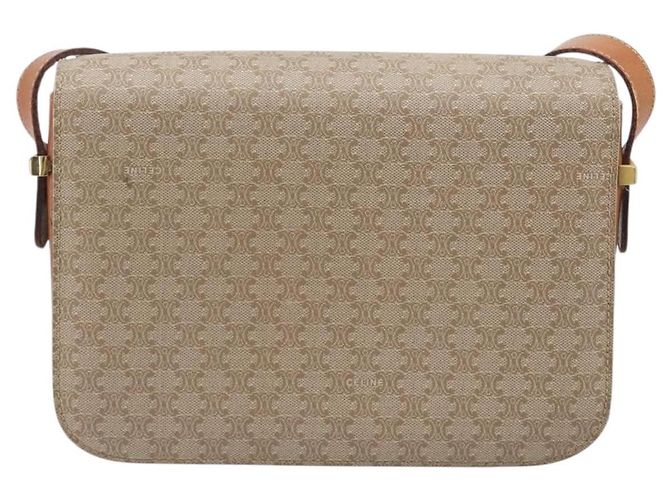16 Céline Borsa a tracolla CELINE Macadam Canvas Horse Carriage PVC Beige Gold Auth 206923 D'oro - vista 2