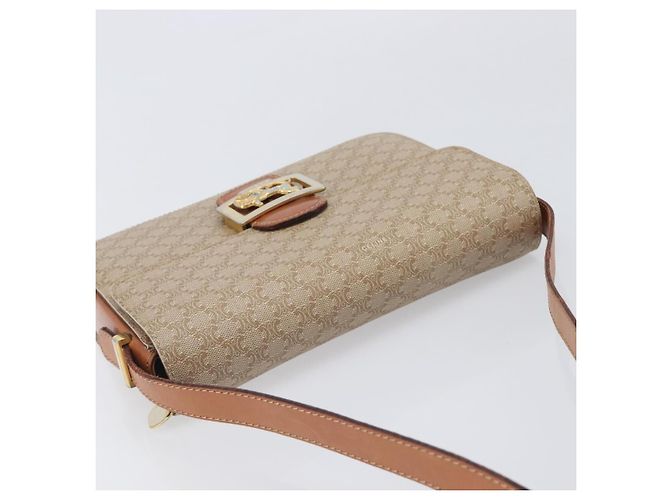 16 Céline Borsa a tracolla CELINE Macadam Canvas Horse Carriage PVC Beige Gold Auth 206923 D'oro - vista 6