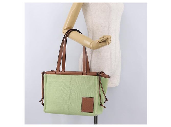 LOEWE Cushion Tote Bag Canvas Green Auth 202499A Grün - Ansicht 25