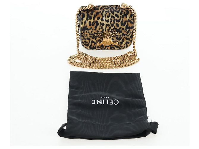 Céline Bolso de hombro con cadena CELINE Velor Beige Gold Auth LN061M Dorado - vista 12