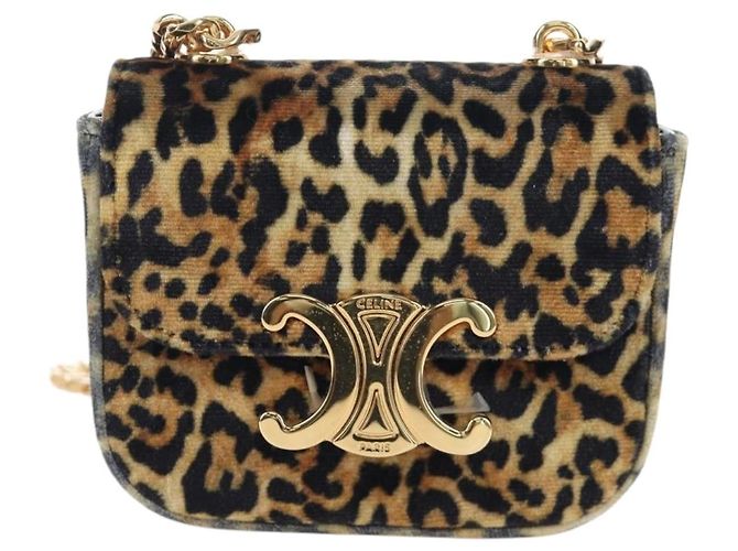 Céline Bolso de hombro con cadena CELINE Velor Beige Gold Auth LN061M Dorado - vista 13