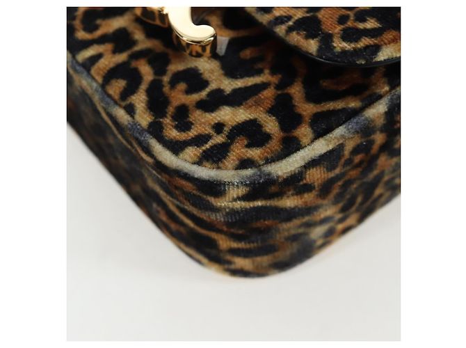 Céline Bolso de hombro con cadena CELINE Velor Beige Gold Auth LN061M Dorado - vista 16