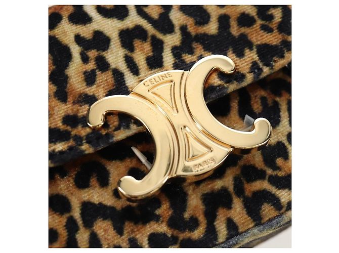 Céline Bolso de hombro con cadena CELINE Velor Beige Gold Auth LN061M Dorado - vista 19