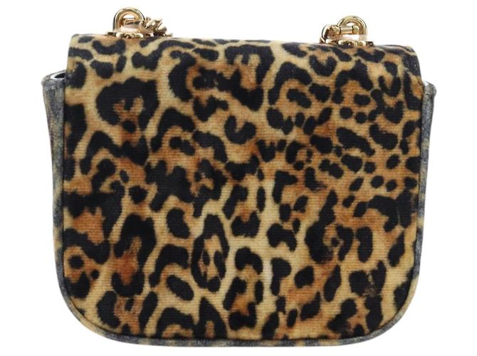 Céline Bolso de hombro con cadena CELINE Velor Beige Gold Auth LN061M Dorado - vista 2