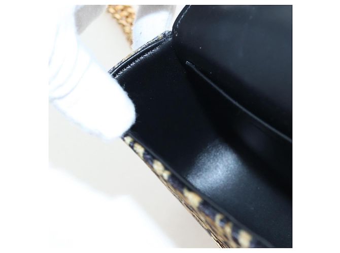 Céline Bolso de hombro con cadena CELINE Velor Beige Gold Auth LN061M Dorado - vista 23