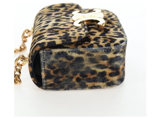 Céline Bolso de hombro con cadena CELINE Velor Beige Gold Auth LN061M Dorado - vista 3