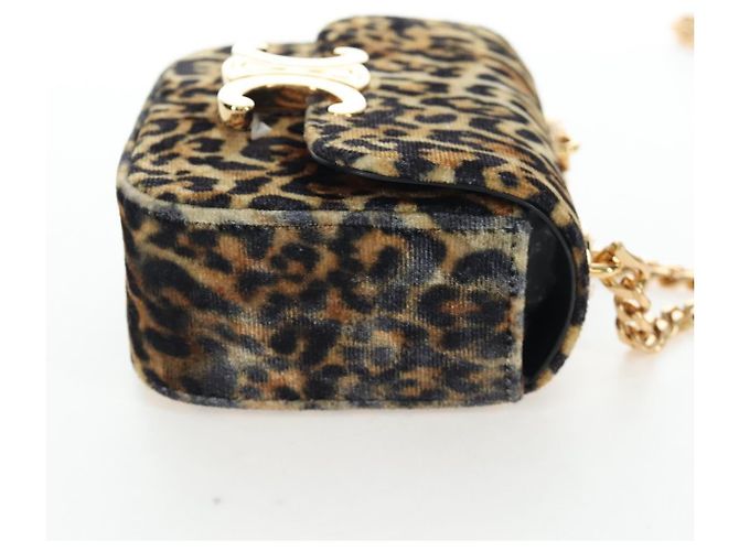 Céline Bolso de hombro con cadena CELINE Velor Beige Gold Auth LN061M Dorado - vista 4