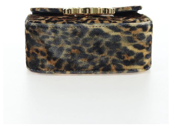 Céline Bolso de hombro con cadena CELINE Velor Beige Gold Auth LN061M Dorado - vista 5
