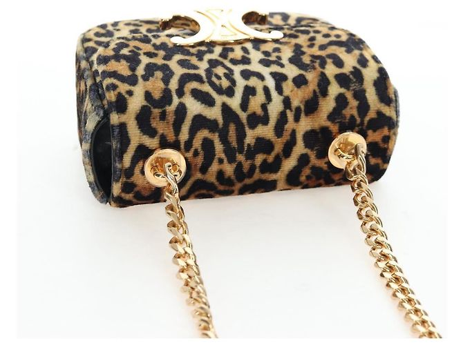 Céline Bolso de hombro con cadena CELINE Velor Beige Gold Auth LN061M Dorado - vista 6