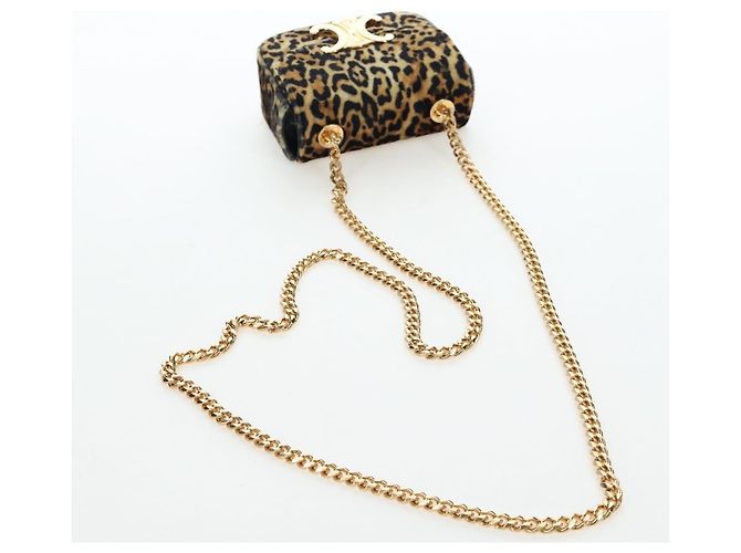 Céline Bolso de hombro con cadena CELINE Velor Beige Gold Auth LN061M Dorado - vista 7