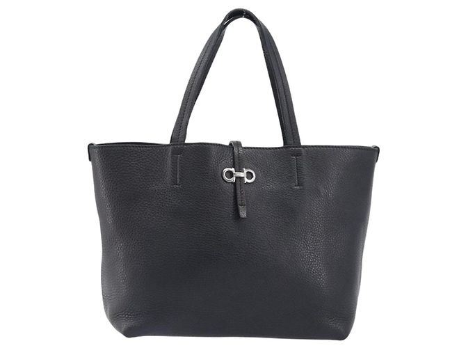 Borsa Salvatore Ferragamo Gancini in pelle nera e argento autentica 205429A Nero - vista 13