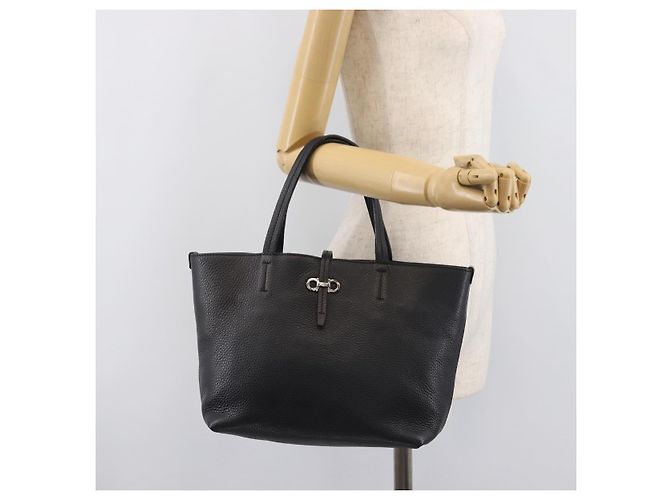 Borsa Salvatore Ferragamo Gancini in pelle nera e argento autentica 205429A Nero - vista 23