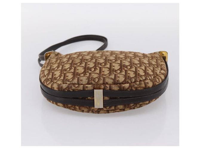 Christian Dior Trotter Canvas Shoulder Bag Beige Gold Auth ep16482 Golden - view 5
