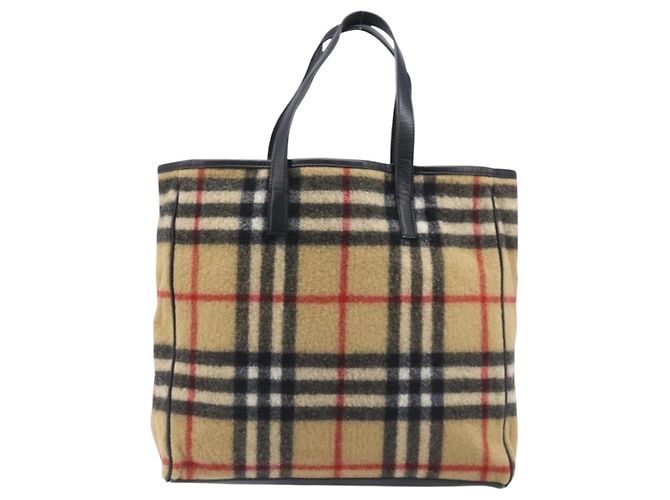 BURBERRY Nova Check Blue Label Tote Bag aus Wolle Beige Silber Auth 205370V - Ansicht 13