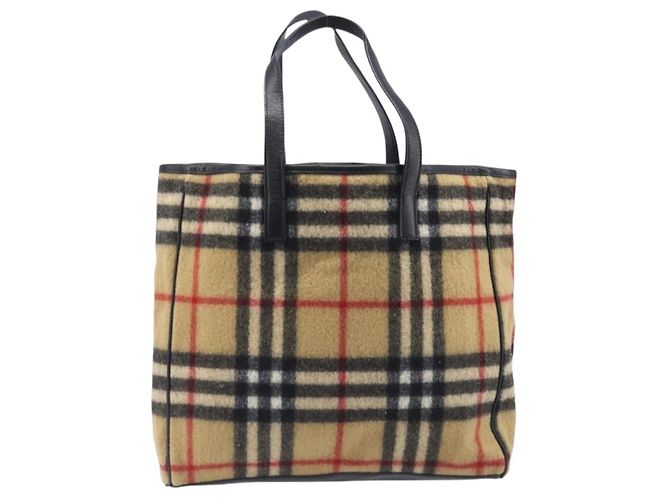 BURBERRY Nova Check Blue Label Tote Bag aus Wolle Beige Silber Auth 205370V - Ansicht 2