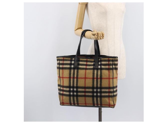 BURBERRY Nova Check Blue Label Tote Bag aus Wolle Beige Silber Auth 205370V - Ansicht 21