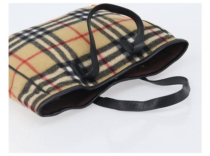 BURBERRY Nova Check Blue Label Tote Bag aus Wolle Beige Silber Auth 205370V - Ansicht 6