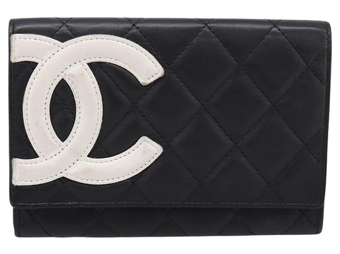 Portafoglio CHANEL Cambon Line Matelasse in pelle nera con CC argento Auth 205206A Nero - vista 13