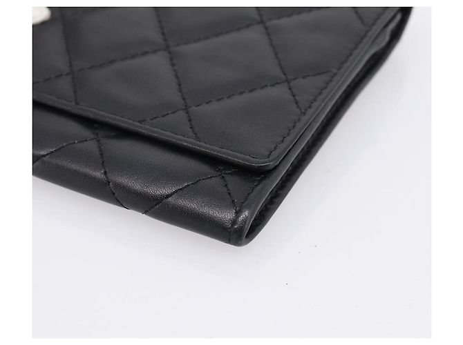 Portafoglio CHANEL Cambon Line Matelasse in pelle nera con CC argento Auth 205206A Nero - vista 14