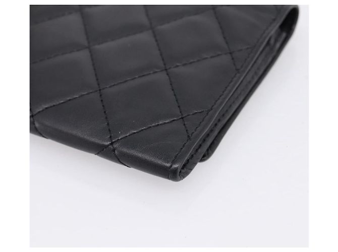 Portafoglio CHANEL Cambon Line Matelasse in pelle nera con CC argento Auth 205206A Nero - vista 15