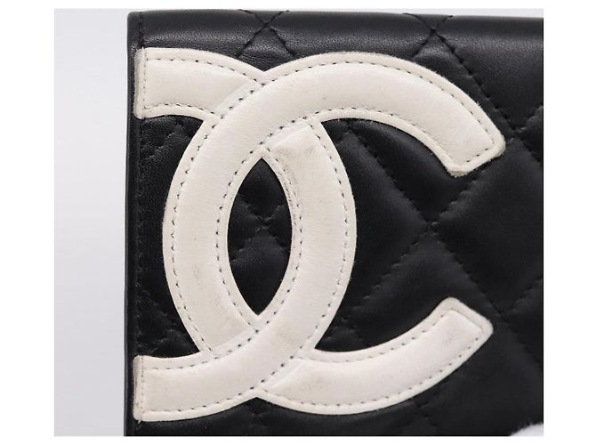 Portafoglio CHANEL Cambon Line Matelasse in pelle nera con CC argento Auth 205206A Nero - vista 17