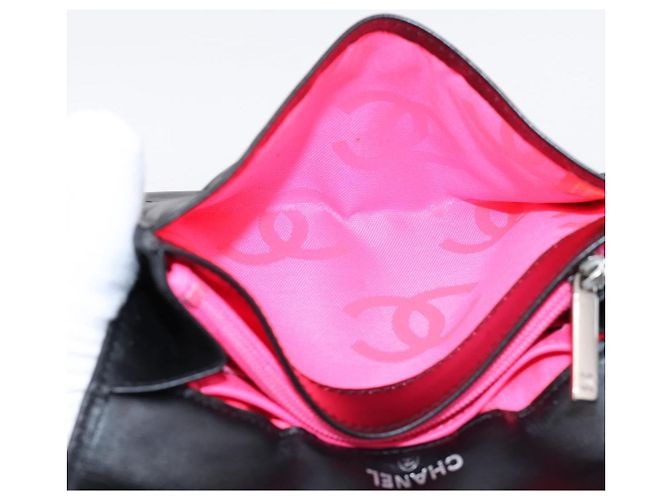 Portafoglio CHANEL Cambon Line Matelasse in pelle nera con CC argento Auth 205206A Nero - vista 21