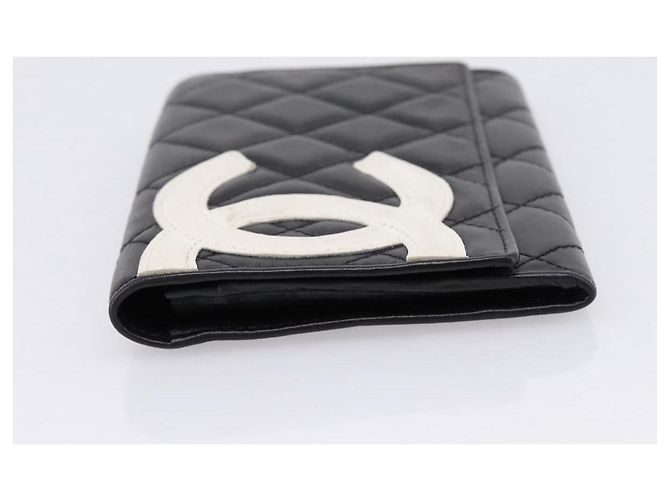 Portafoglio CHANEL Cambon Line Matelasse in pelle nera con CC argento Auth 205206A Nero - vista 3