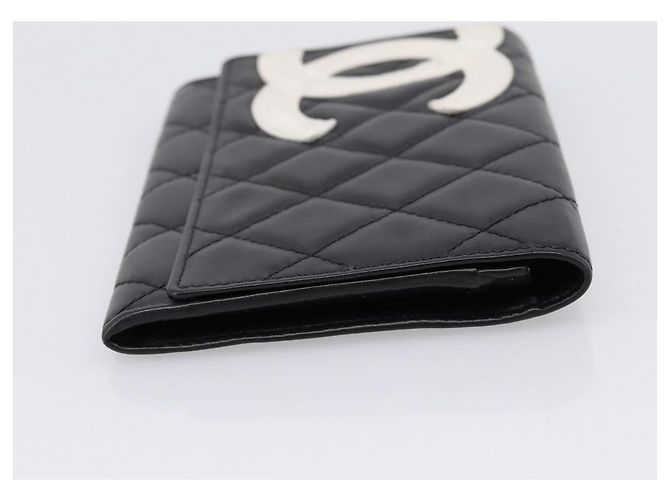 Portafoglio CHANEL Cambon Line Matelasse in pelle nera con CC argento Auth 205206A Nero - vista 4