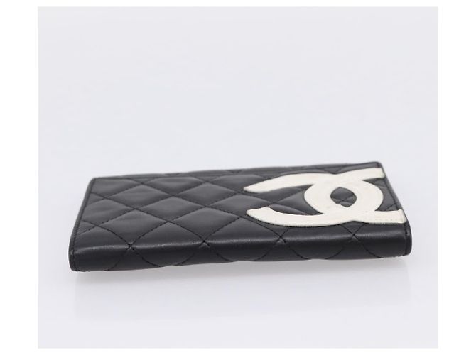 Portafoglio CHANEL Cambon Line Matelasse in pelle nera con CC argento Auth 205206A Nero - vista 5