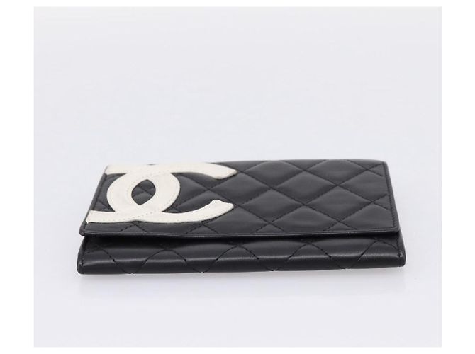 Portafoglio CHANEL Cambon Line Matelasse in pelle nera con CC argento Auth 205206A Nero - vista 6