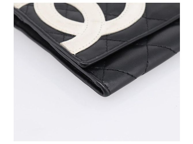 Portafoglio CHANEL Cambon Line Matelasse in pelle nera con CC argento Auth 205206A Nero - vista 7