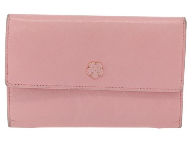 Carteira CHANEL Couro Rosa Ouro CC Auth 206066 Dourado - vista 13