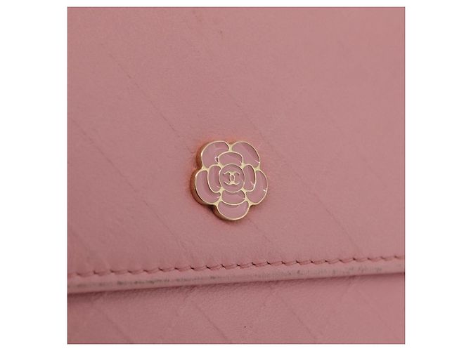 Carteira CHANEL Couro Rosa Ouro CC Auth 206066 Dourado - vista 19