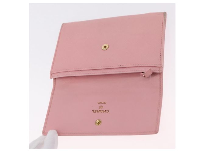 Carteira CHANEL Couro Rosa Ouro CC Auth 206066 Dourado - vista 20