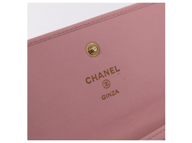Carteira CHANEL Couro Rosa Ouro CC Auth 206066 Dourado - vista 21