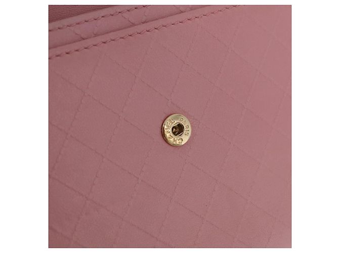 Carteira CHANEL Couro Rosa Ouro CC Auth 206066 Dourado - vista 22