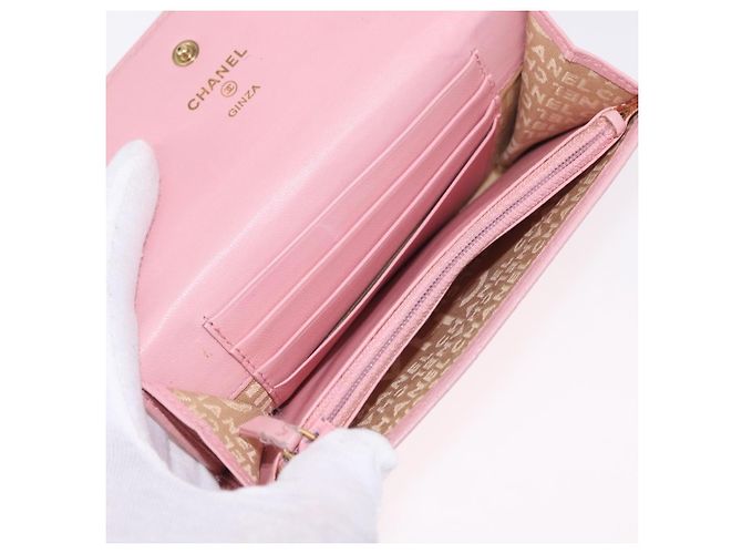 Carteira CHANEL Couro Rosa Ouro CC Auth 206066 Dourado - vista 23