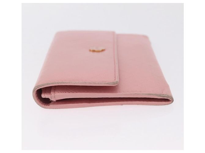 Carteira CHANEL Couro Rosa Ouro CC Auth 206066 Dourado - vista 7