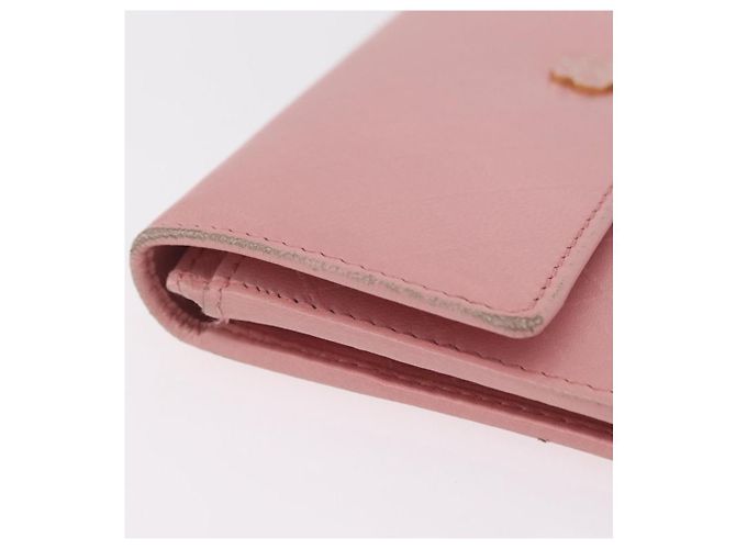 Carteira CHANEL Couro Rosa Ouro CC Auth 206066 Dourado - vista 8
