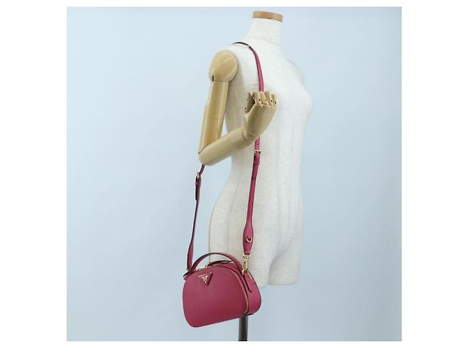 Saffiano PRADA Handtasche Safiano Leder 2way Pink Gold Auth 206787V Golden - Ansicht 32